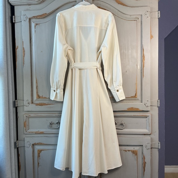 Banana Republic | Point Collar Shirt Dress Alabaster Cream Long Blouson Sleeves - Picture 5 of 10